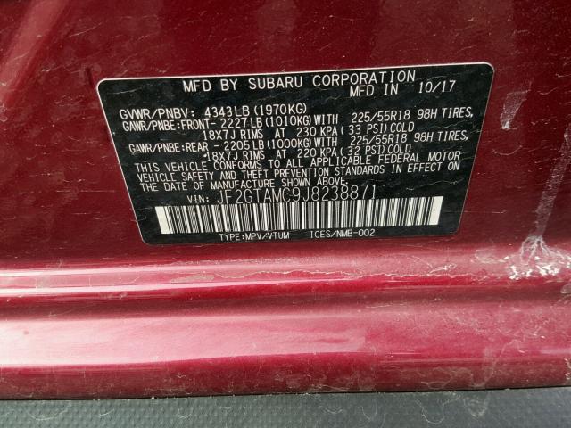 JF2GTAMC9J8238871 - 2018 SUBARU CROSSTREK RED photo 10