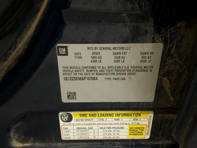 1G1ZC5E08AF167864 - 2010 CHEVROLET MALIBU 1LT 蓝色 照片 10