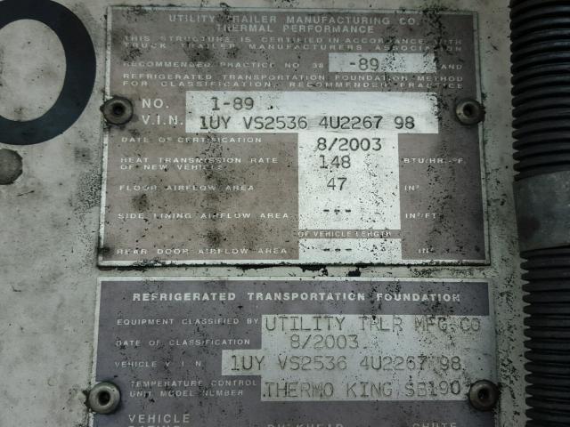 1UYVS25364U226798 - 2004 UTILITY TRAILER Սպիտակ լուսանկար 10
