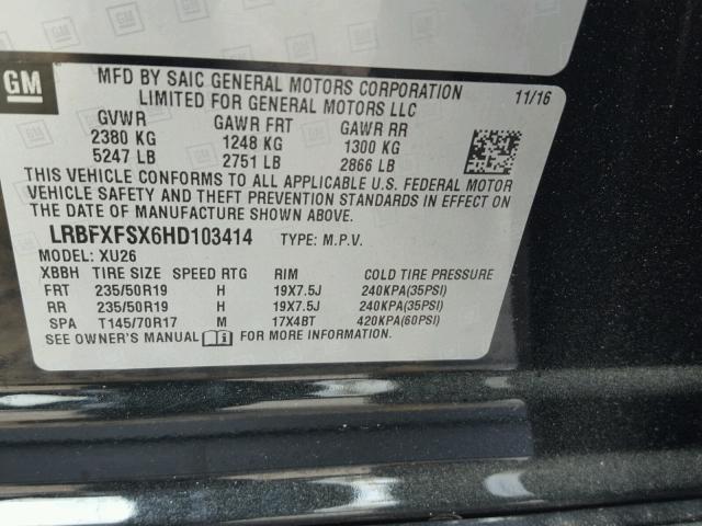LRBFXFSX6HD103414 - 2017 BUICK ENVISION P Qara foto 10