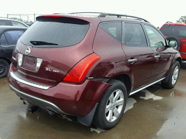 JN8AZ08W87W658972 - 2007 NISSAN MURANO SL BURGUNDY photo 4