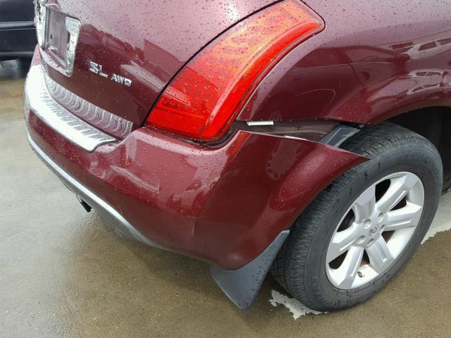 JN8AZ08W87W658972 - 2007 NISSAN MURANO SL BURGUNDY photo 9