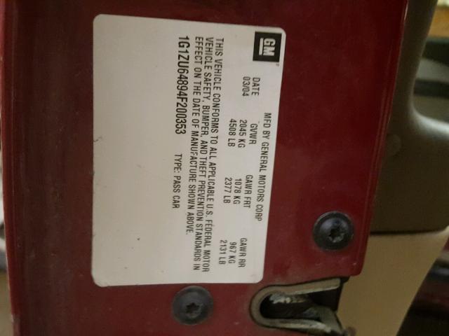 1G1ZU64894F200353 - 2004 CHEVROLET MALIBU MAX 红色 照片 10