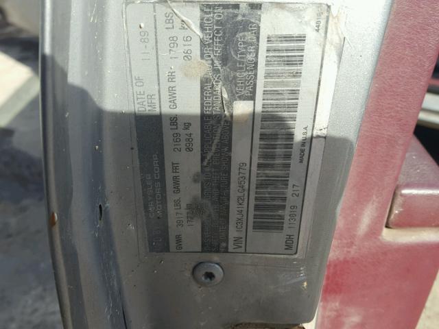 1C3XJ41K2LG453779 - 1990 CHRYSLER LEBARON 灰色 照片 10