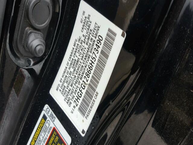 2HGFG12866H573490 - 2006 HONDA CIVIC EX 黑色 照片 10