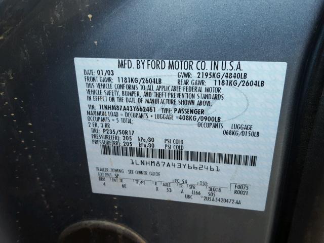 1LNHM87A43Y662461 - 2003 LINCOLN LS BLUE photo 10