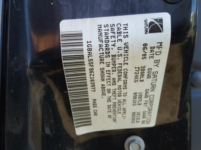 1G8AL55F86Z103977 - 2006 SATURN ION LEVEL GRAY photo 10