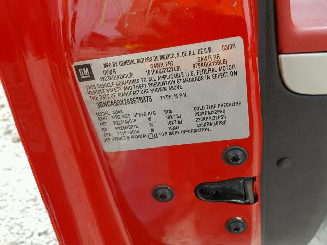 3GNCA63X28S670375 - 2008 CHEVROLET HHR SS 红色 照片 10
