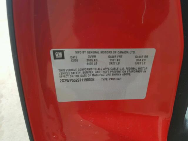 2G2WP552971190008 - 2007 PONTIAC GRAND PRIX RED photo 10