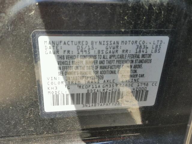 3N1AB7APXFY287609 - 2015 NISSAN SENTRA BLACK photo 10