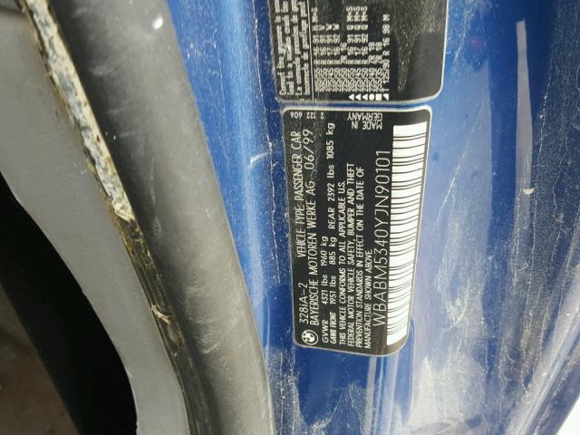 WBABM5340YJN90101 - 2000 BMW 328 CI BLUE photo 10