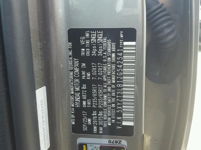 5XYZT3LB1JG542541 - 2018 HYUNDAI SANTA FE S GRAY photo 10