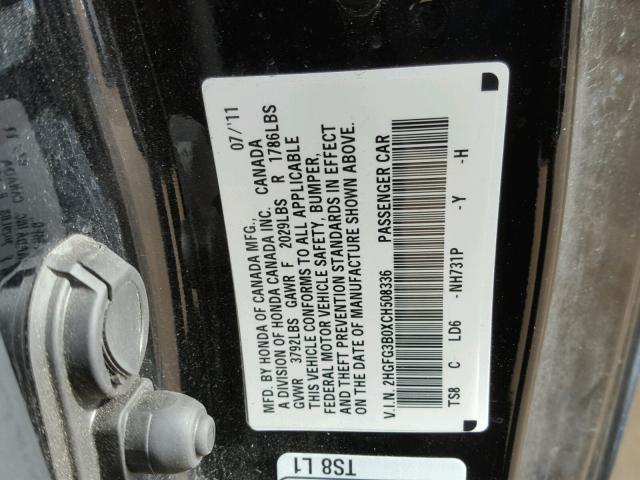 2HGFG3B0XCH508336 - 2012 HONDA CIVIC EXL BLACK photo 10