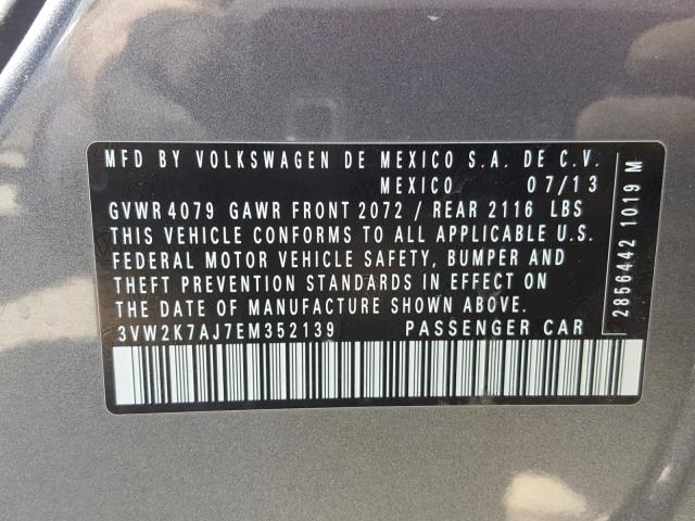 3VW2K7AJ7EM352139 - 2014 VOLKSWAGEN JETTA BASE 灰色 照片 10