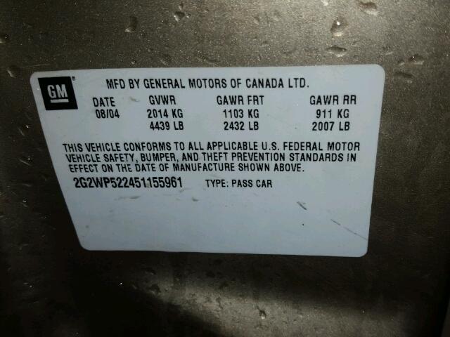 2G2WP522451155961 - 2005 PONTIAC GRAND PRIX Qızıl foto 10