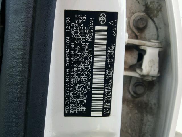 JTKKT604765020918 - 2006 TOYOTA SCION XA თეთრი ფოტო 10