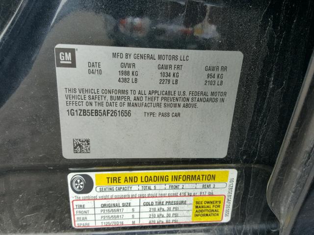 1G1ZB5EB5AF261656 - 2010 CHEVROLET MALIBU LS შავი ფოტო 10