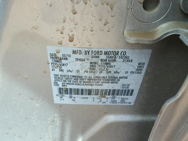 2FMDK3GCXABB13320 - 2010 FORD EDGE SE SILVER photo 10