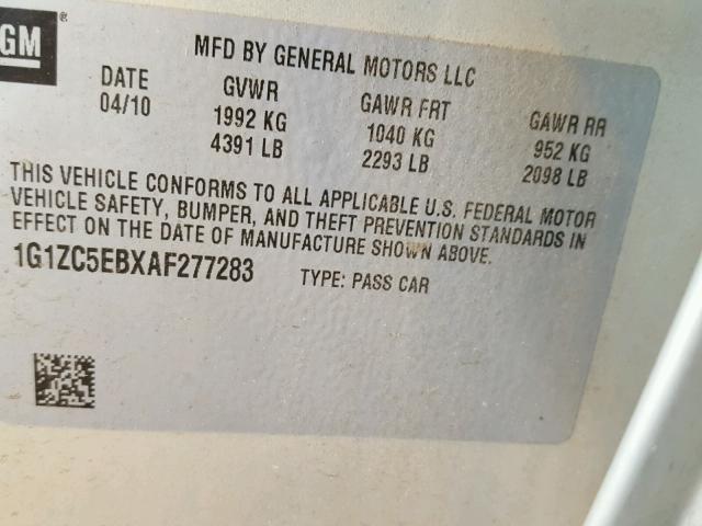 1G1ZC5EBXAF277283 - 2010 CHEVROLET MALIBU 1LT 金色 照片 10