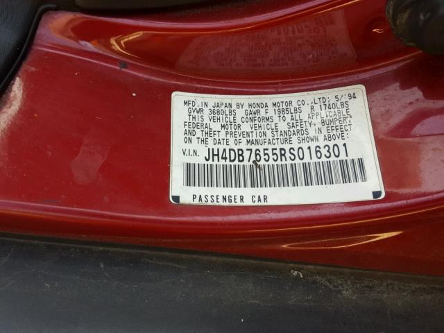 JH4DB7655RS016301 - 1994 ACURA INTEGRA LS RED photo 10
