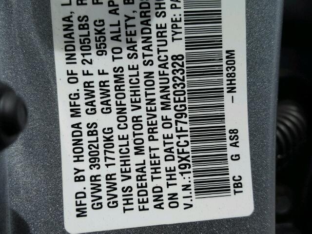 19XFC1F79GE032328 - 2016 HONDA CIVIC EXL SILVER photo 10