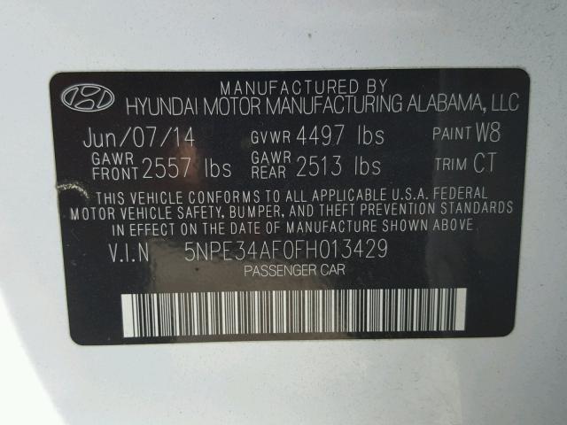 5NPE34AF0FH013429 - 2015 HYUNDAI SONATA SPO WHITE photo 10