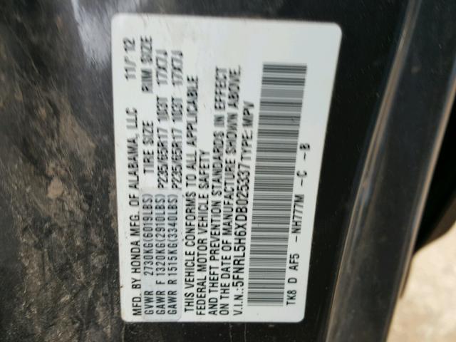 5FNRL5H6XDB025337 - 2013 HONDA ODYSSEY EX GRAY photo 10