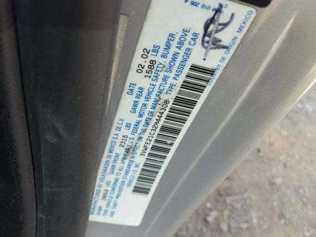 3VWFE21C32M444308 - 2002 VOLKSWAGEN NEW BEETLE ვერცხლისფერი ფოტო 10