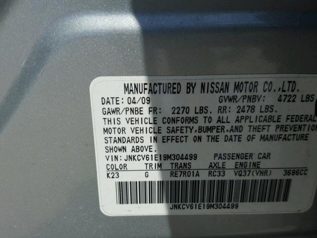 JNKCV61E19M304499 - 2009 INFINITI G37 BASE SILVER photo 10