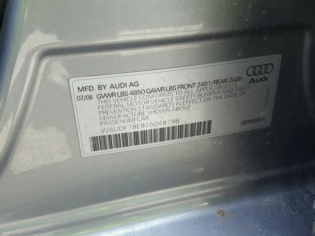 WAUDF78E97A048798 - 2007 AUDI A4 2.0T QU SILVER photo 10