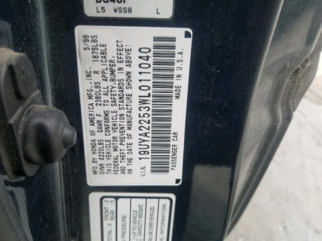 19UYA2253WL011040 - 1998 ACURA 3.0CL 绿色 照片 10