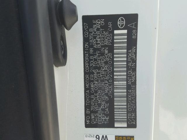 JTKDE167270210728 - 2007 TOYOTA SCION TC 白色 照片 10