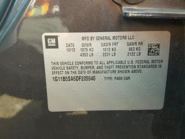 1G11B5SA6DF205948 - 2013 CHEVROLET MALIBU LS 银色 照片 10