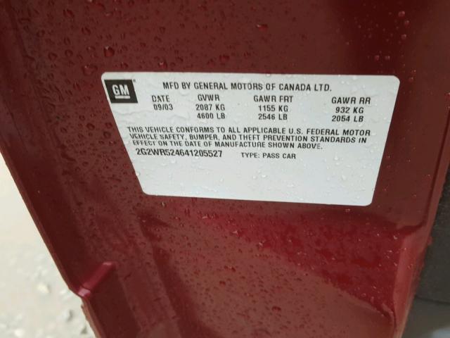 2G2WR524641205527 - 2004 PONTIAC GRAND PRIX 红色 照片 10