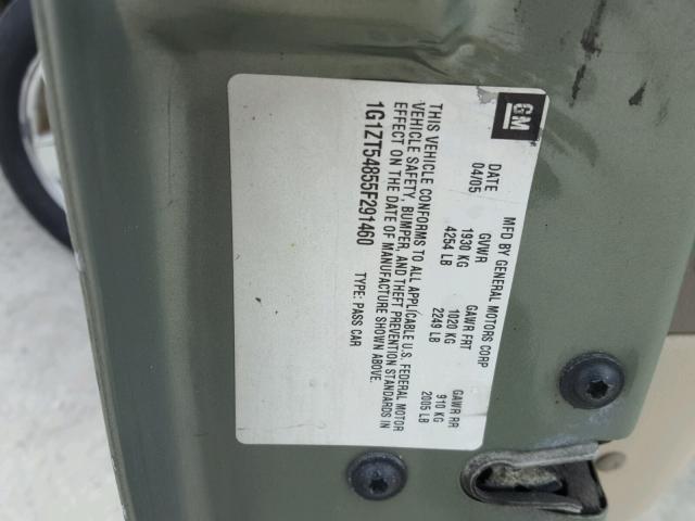 1G1ZT54855F291460 - 2005 CHEVROLET MALIBU LS მწვანე ფოტო 10