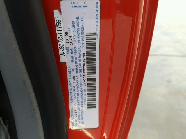 3VWCD21CXYM435796 - 2000 VOLKSWAGEN NEW BEETLE 红色 照片 10