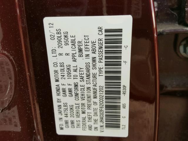 JH4CU2F62CC021202 - 2012 ACURA TSX TECH MAROON photo 10