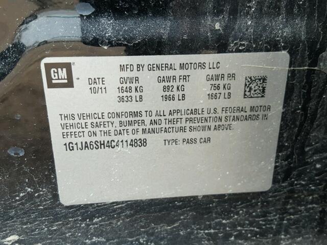 1G1JA6SH4C4114838 - 2012 CHEVROLET SONIC LS 黑色 照片 10