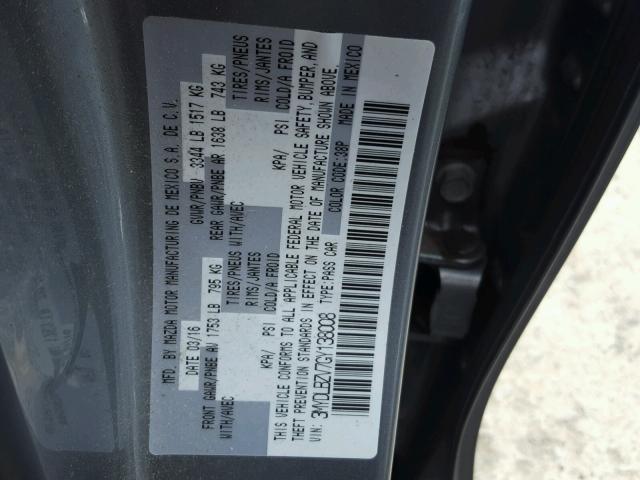 3MYDLBZV7GY138008 - 2016 TOYOTA SCION IA SILVER photo 10