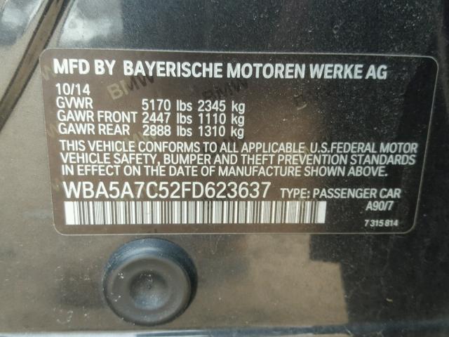 WBA5A7C52FD623637 - 2015 BMW 528 XI GRAY photo 10