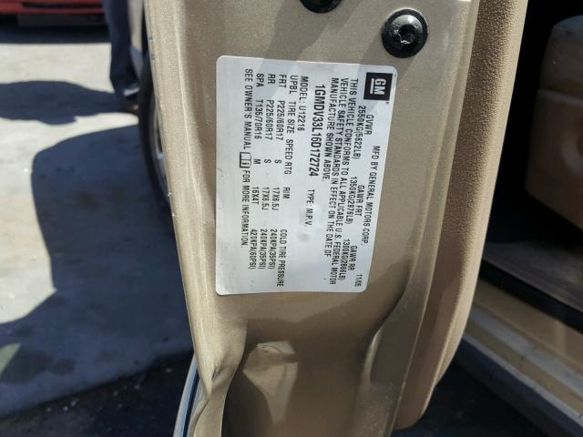 1GMDV33L16D172724 - 2006 PONTIAC MONTANA SV GOLD photo 10