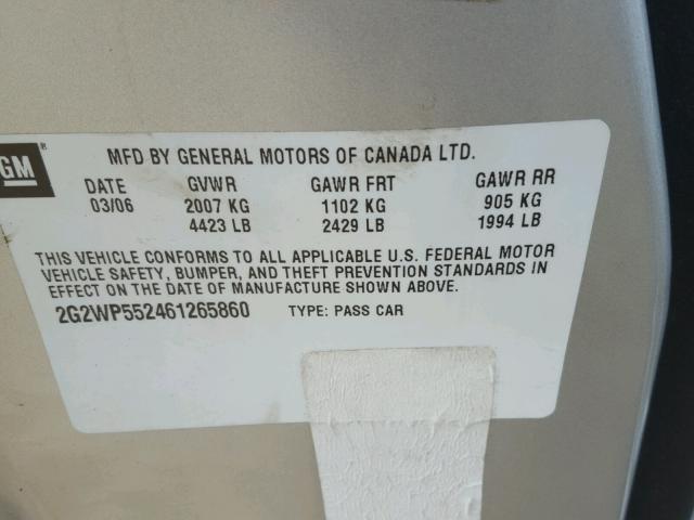 2G2WP552461265860 - 2006 PONTIAC GRAND PRIX ვერცხლისფერი ფოტო 10