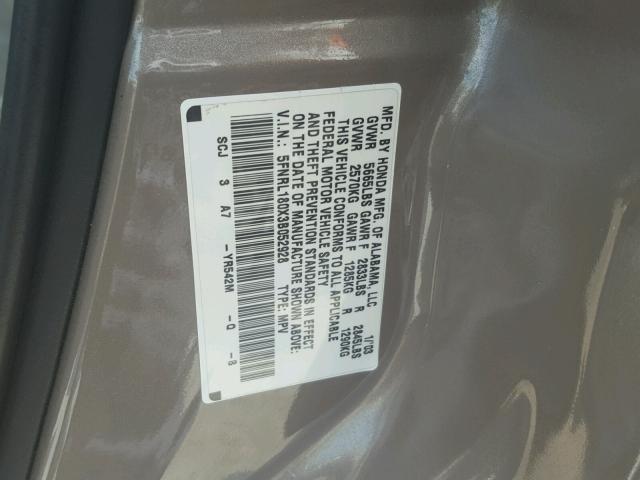 5FNRL180X3B052928 - 2003 HONDA ODYSSEY EX ოქროსფერი ფოტო 10