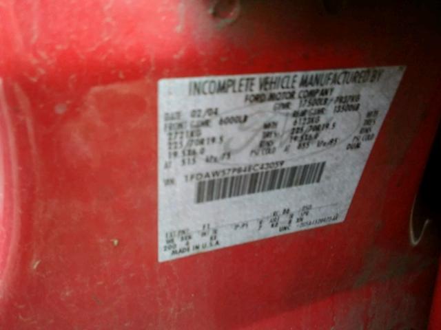 1FDAW57P84EC43059 - 2004 FORD F550 SUPER RED photo 10