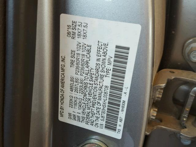 5J8TB3H5XHL008708 - 2017 ACURA RDX TECHNO SILVER photo 10