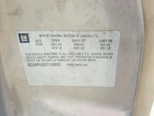 2G2WP552871109693 - 2007 PONTIAC GRAND PRIX BROWN photo 10