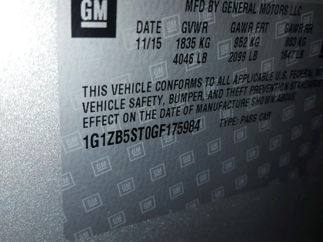 1G1ZB5ST0GF175984 - 2016 CHEVROLET MALIBU LS 灰色 照片 10