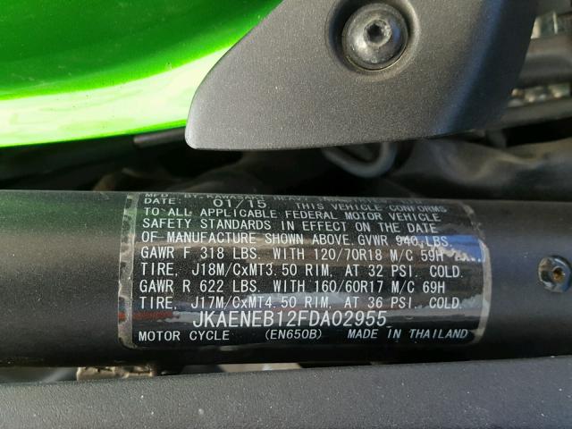 JKAENEB12FDA02955 - 2015 KAWASAKI EN650 B 绿色 照片 10