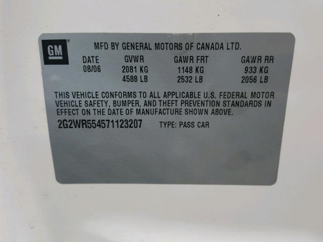 2G2WR554571123207 - 2007 PONTIAC GRAND PRIX WHITE photo 10