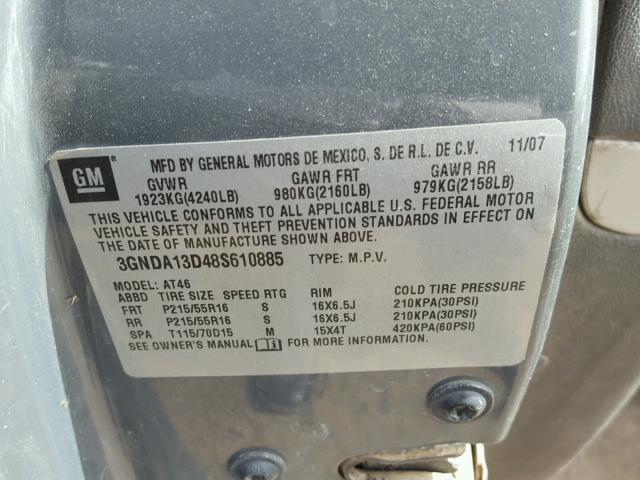 3GNDA13D48S610885 - 2008 CHEVROLET HHR LS CHARCOAL photo 10